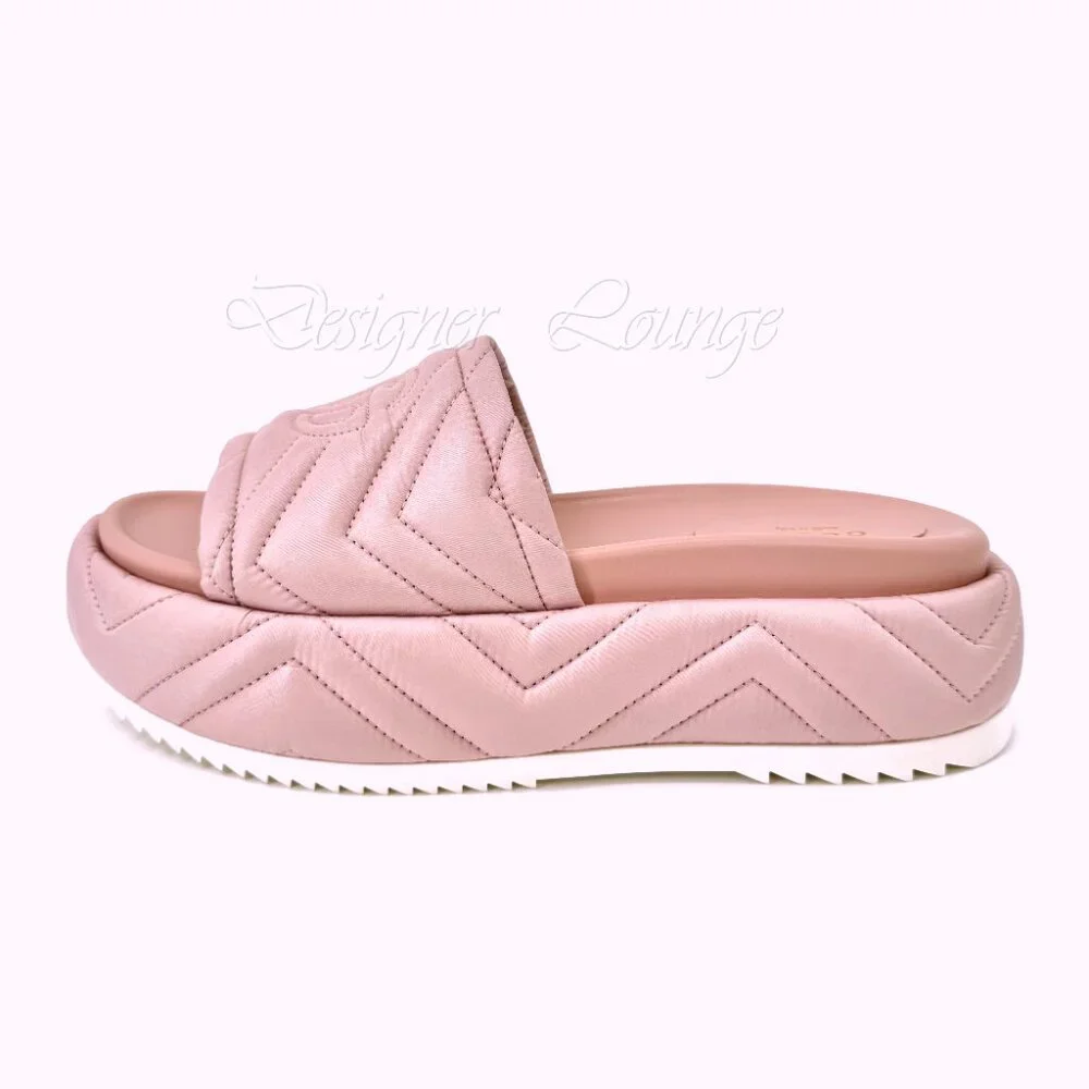 NEW GUCCI Angelina Quilted GG Logo Pink Nylon Platform Sandals EU 39 US 9